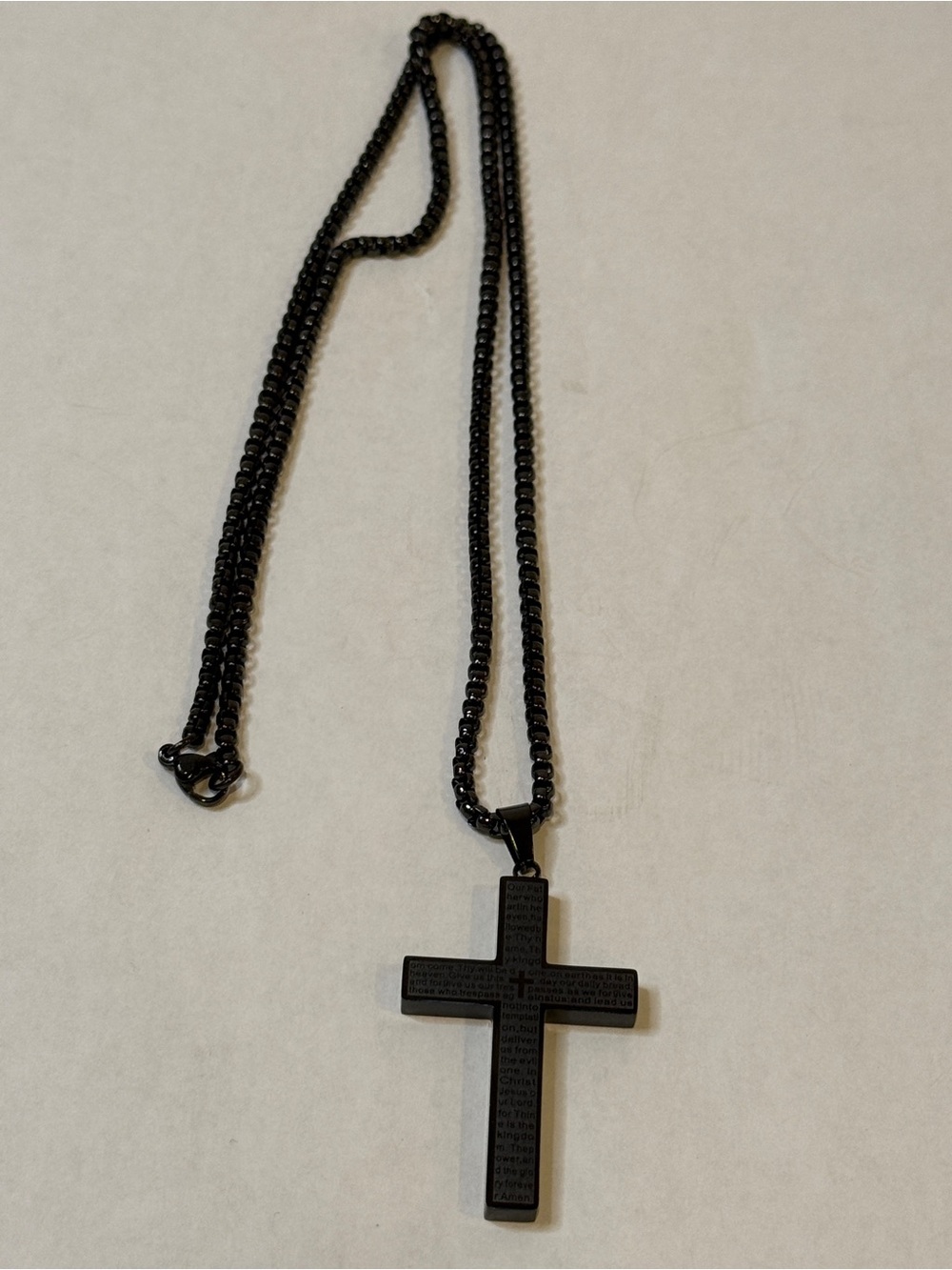 Black Cross Pendant Necklace - Matte 24inch Black Chain